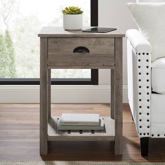 Walker Edison Gray Wash Country Single Drawer Nightstand
